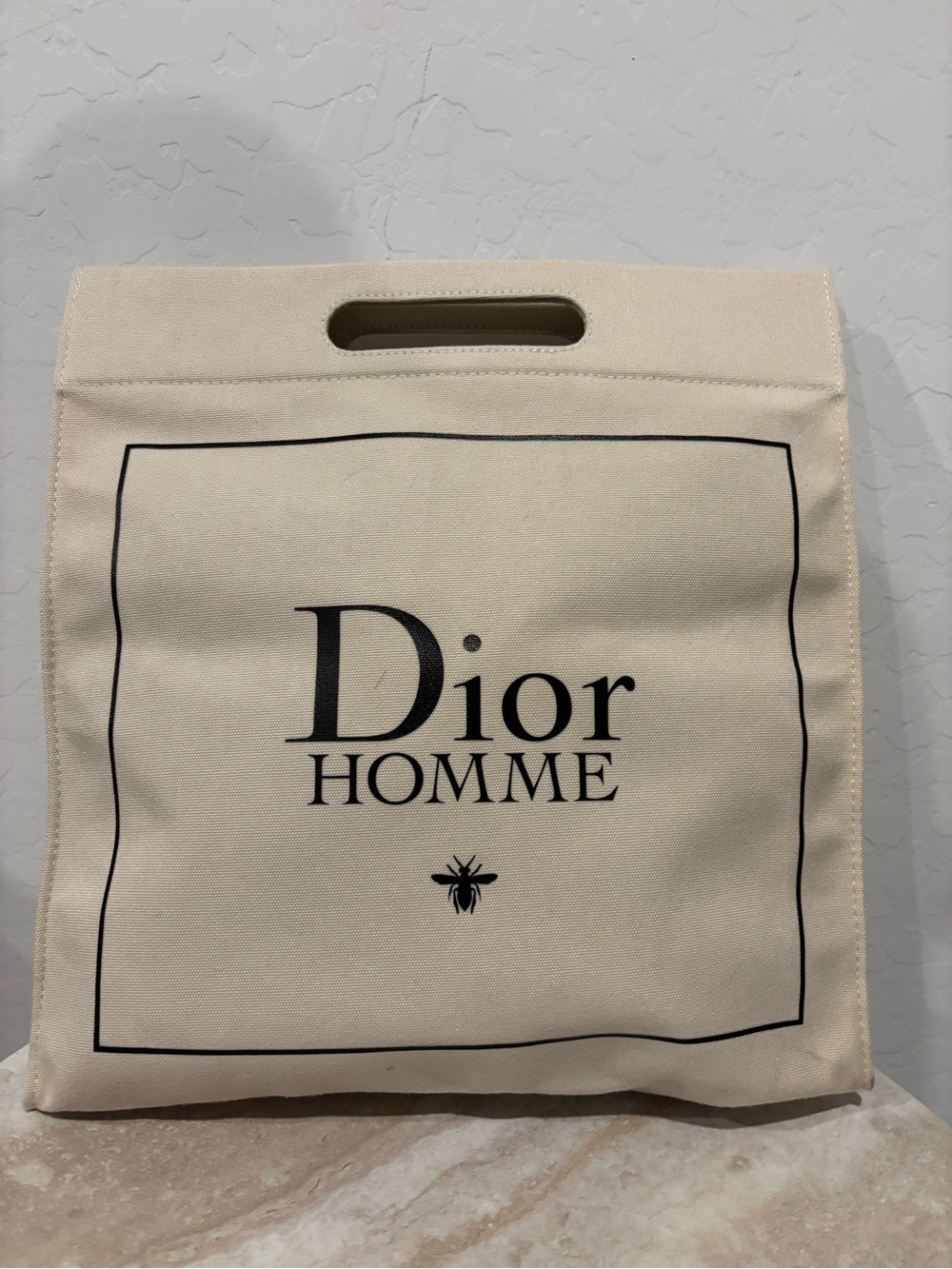 Dior Homme Cream Canvas Tote with Black Bee Logo